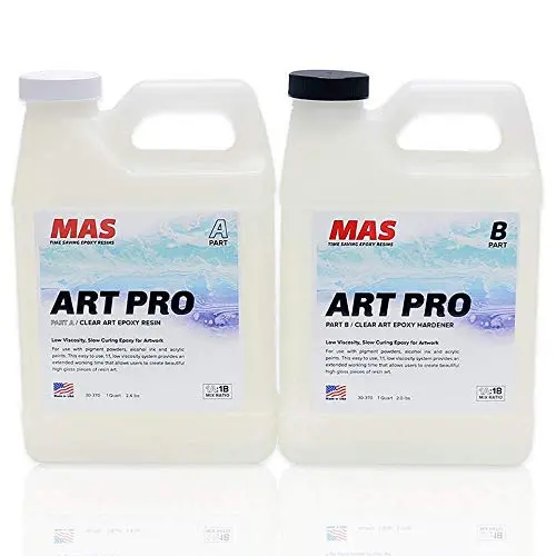 MAS Art Pro Epoxy Resin & Hardener | Two Part Art Resin Features UV Inhibition, Longer Working Time, Special Formulation for Resin Art | Professional Grade Crystal Clear Epoxy Resin (2 Quart) MAS Art Pro Epoxy Resin & Hardener | Two Part Art Resin Features UV Inhibition, Longer Working Time, Special Formulation for Resin Art | Professional Grade Crystal Clear Epoxy Resin (2 Quart)