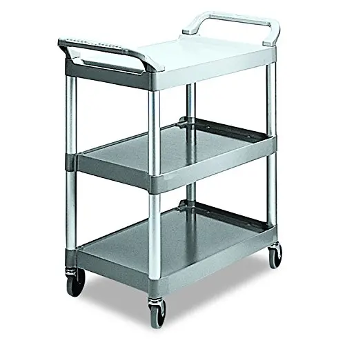 Rubbermaid Commercial Products Heavy Duty 3-Shelf Rolling Service/Utility/Push Cart, 200 lbs. Capacity, Platinum, for Foodservice/Restaurant/Cleaning (FG342488PLAT),White Rubbermaid Commercial Products Heavy Duty 3-Shelf Rolling Service/Utility/Push Cart, 200 lbs. Capacity, Platinum, for Foodservice/Restaurant/Cleaning (FG342488PLAT),White