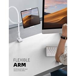 Gooseneck Tablet Mount Holder for Bed - Lamicall Flexible Tablet Arm Clamp for Bed Compatible with Pad Mini 7.9, Air 9.7, Pro 10.5, Switch, Galaxy Tabs, More 4.7-11'' Device - White