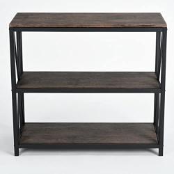 Vintage Dark Brown Black Metal Frame 3-Tier Console Table Bookcase Bookshelf