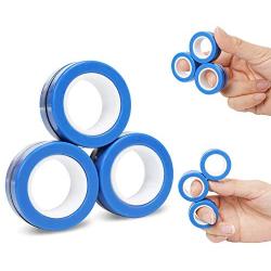 NSKER 3PCS Fidget Toys for Anxiety-Cool Finger Stress Relief Magnetic Rings Office School Stress Toys Magnet Magnetic Fingertip Toy Magnetic Game Unzip Toys for Men,Women and Kids-Deep Blue