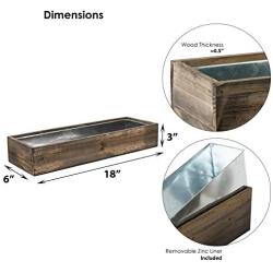 CYS EXCEL Rectangular Planter Box with Removable Zinc Metal Liner (H:3'' Open:18''x6'') | Multiple Size Choices Wood Rectangular Planter | Indoor Decorative Window Box