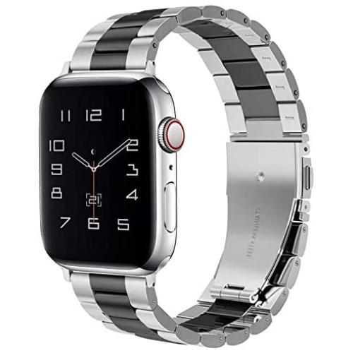 Dsytom Compatible Apple Watch Band 42mm 44mm 38mm 40mm, XL Large Metal Replacement Strap Compatible Apple Watch Series 6/5/4/3/2/1 Smartwatch,apple watch SE(Silver/Black)