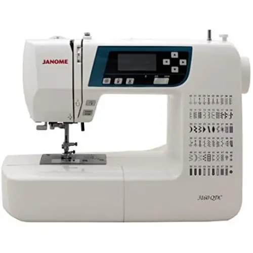 Janome 3160QDC Computerized Sewing Machine (New 2020 Tan Color) w/Hard Cover + Extension Table + Quilt Kit + 1/4 Seam Foot w/Guide + Overedge Foot + Zig Zag Foot + Buttonhole Foot + More!