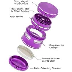 Fengli High-end 2.5 Inch 5 Part Metal Herb Grinder,Larger Spice Grinder with Perfect Pollen Catcher System,Removable Mess Screen(Easy to Clean)&Pollen Scraper,Purple …