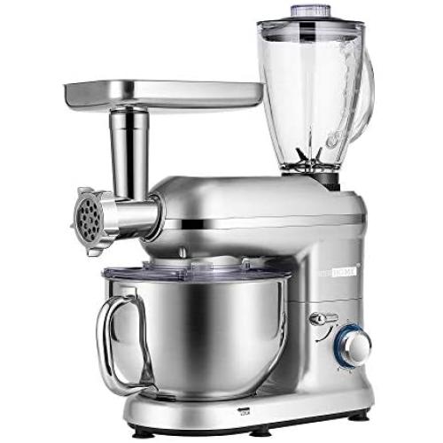 VIVOHOME 3 in 1 Electric 650W Multi-functional 6-Speed Tilt-Head Kitchen Stand Mixer Meat Grinder Juice Blender with 6 Quart Stainless Steel Bowl Silver ETL Listed