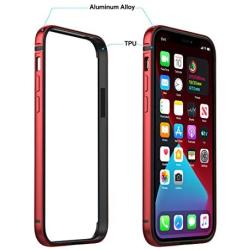 Slim Thin Phone Case Compatible with iPhone 12 Pro Max, Metal Bumper Cover with Soft TPU Inner [No Signal Interference][Support Wireless Charging] Compatible for iPhone 12 Pro Max, Red