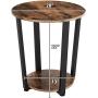 KingSo End Table Round 2-Tier Industrial Side Table with Storage Shelf Metal Frame Nightstand Easy Assembly & Sturdy Sofa Coffee Table for Living Room, Bedroom, Rustic Brown