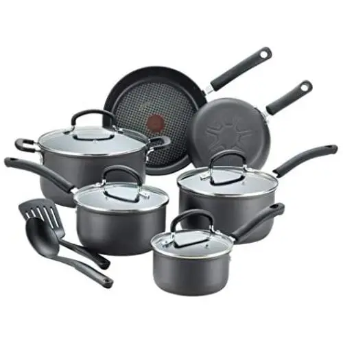 T-fal Ultimate Hard Anodized Nonstick 12 Piece Cookware Set, Dishwasher Safe Pots and Pans Set, Black T-fal Ultimate Hard Anodized Nonstick 12 Piece Cookware Set, Dishwasher Safe Pots and Pans Set, Black