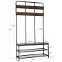 3-in-1 Coat Rack, AERMOO Vintage Metal and Wood Hall Tree, Entrance Storage Rack Storage Rack, with 2 layers of Shoe Racks, 12 Hooks, 1 Bench, for living Room, Bedroom, Office, Clothes Hats