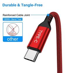 USB Type C Cable,AkoaDa 3-Pack 3.3ft USB A to USB-C Fast Charger Nylon Braided Cord Compatible with Samsung Galaxy Note 9 8 S8 S9 S10 10 Plus,LG V50 V40 G8 G7 Thinq,Moto Z Z3,Swit (Red)