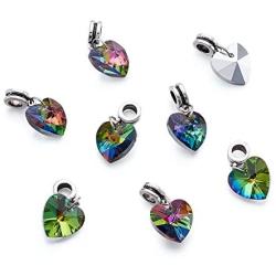 Kissitty 50-Piece Electroplated European Glass Dangle Heart Pendants Charm Beads Colorful 1'' (25mm with Silver Bails) for DIY Jewelry Making