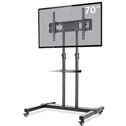 TAVR Mobile TV Stand Rolling TV Cart Floor Stand with Mount on Lockable Wheels Height Adjustable shelf for 32-70 inch Flat Screen or Curved TVs Monitors Display Trolley Stand Loading 110lbs