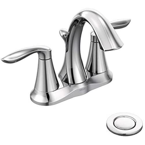 MOEN 6410 Eva Collection Two Handle Centerset Bathroom Sink Faucet with Drain Assembly, 0.5, Chrome