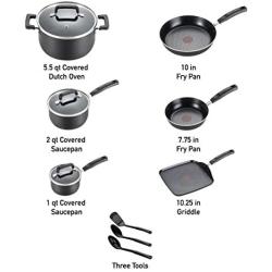 T-fal Signature Nonstick Dishwasher Safe Cookware Set, 12-Piece, Black