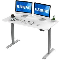 FlexiSpot Electric Height Adjustable Desk 55 x 28 Inches Whole-Piece Desk Home Office Sit Stand Up Desk(Gray Frame +55 inch White Top)