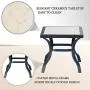 Festival Depot 2 of Outdoor Patio Bistro ArmChairs with Cushions Set Premium Fabric Metal Frame Furniture Set Garden Dining Seating Chair Thick & Soft Cushions (Beige)
