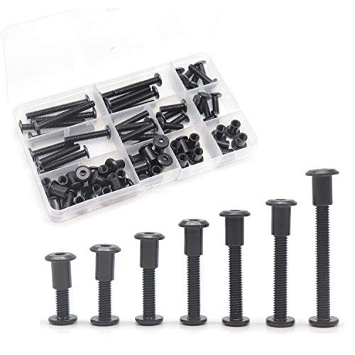 Black M6 Hex Drive Socket Cap Bolts Kit, binifiMux 35-Set Allen Head Countsunk Furniture Crib Bolts Nuts Kit, M6x15mm/ 20mm/ 25mm/ 30mm/ 35mm/ 40mm/ 50mm