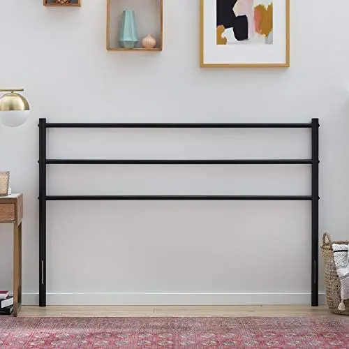 Linenspa Modern Metal Steel Construction - Horizontal Bar Design Headboard, Queen, Black Linenspa Modern Metal Steel Construction - Horizontal Bar Design Headboard, Queen, Black