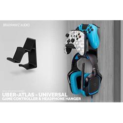 The UberAtlas - Dual Game Controller & Headphone Stand Wall Mount Holder for Xbox ONE, Series X, PS5, PS4, PS3, Switch, STEELSERIES Gamepad & More, Stay Organized No Screws by Brainwavz (Black)