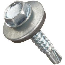 Steel Self-Drilling Screw, Zinc Plated Finish, Hex Washer Head, External Hex Drive, Sealing, Includes Washer, 1-1/2'' Length, #10-16 Threads (Pack of 100)