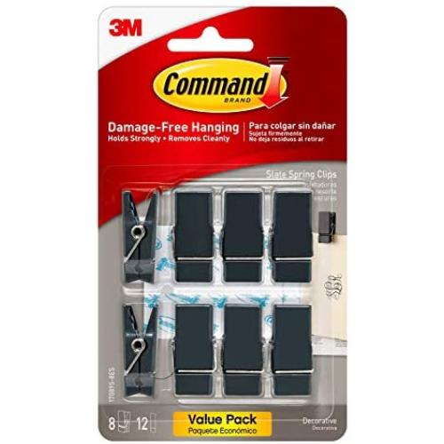 Command Spring Clips, Slate, 8-Clips (17089S-8ES), Decorate Damage-Free