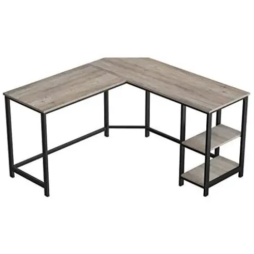 VASAGLE Computer Desk, 54-Inch L-Shaped Corner Desk, Writing Study Workstation with Shelves, Home Office, Industrial Style PC Laptop Table, Space-Saving, Easy to Assemble, Greige and Black ULWD72MB VASAGLE Computer Desk, 54-Inch L-Shaped Corner Desk, Writing Study Workstation with Shelves, Home Office, Industrial Style PC Laptop Table, Space-Saving, Easy to Assemble, Greige and Black ULWD72MB