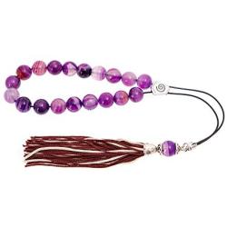 Purple Agate Gemstone, Handmade Greek Worry Beads or Komboloi, Alpaca Metal Parts on a Pure Silk Cord & Tassel