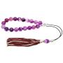Purple Agate Gemstone, Handmade Greek Worry Beads or Komboloi, Alpaca Metal Parts on a Pure Silk Cord & Tassel