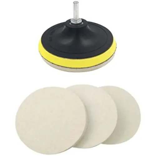 Kicpot Wool Felt Disc Polishing Pads and Backing Pad with M14 Drill Adapter Kit to Grind and Polish Glass Plastic Metal Marble Kicpot Wool Felt Disc Polishing Pads and Backing Pad with M14 Drill Adapter Kit to Grind and Polish Glass Plastic Metal Marble
