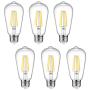 Dimmable Ascher Vintage LED Edison Bulbs, 6W, Equivalent 60W, 700lm, Warm White 2700K, ST58 Antique LED Filament Bulbs, E26 Medium Base, Clear Glass, Pack of 6