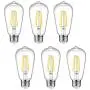 Dimmable Ascher Vintage LED Edison Bulbs, 6W, Equivalent 60W, 700lm, Warm White 2700K, ST58 Antique LED Filament Bulbs, E26 Medium Base, Clear Glass, Pack of 6
