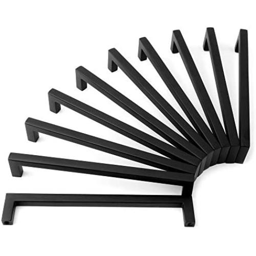 Koofizo Solid Square Bar Cabinet Handle - Black Furniture Pull, 6.3 Inch/160mm Screwhole Distance, 10-Pack for Kitchen Cupboard Door, Bedroom Dresser Drawer, Bathroom Wardrobe Hardware