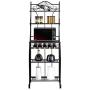 ROVSUN Upgrade Multiuse 5-Tier Metal Kitchen Bakers Rack , Microwave Storage Rack Oven Stand with Wine Storage Organizer Workstation Black (25'' x 16'' x 68'')