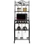 ROVSUN Upgrade Multiuse 5-Tier Metal Kitchen Bakers Rack , Microwave Storage Rack Oven Stand with Wine Storage Organizer Workstation Black (25'' x 16'' x 68'')