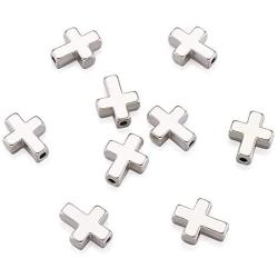 Beadthoven 20pcs Tibetan Style Platinum Alloy Cross Pendant Crucifix Beads for DIY Religious Bracelet Necklace Jewelry Making 15x12x5mm