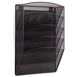 Klickpick Office 5 Sections Hanging Files Wall Mounted Metal Mesh Document File Organizer Magazine Holder Rack Organizer Section Racks Multipurpose Use to Display Files, Magazine, Newspapers- Black