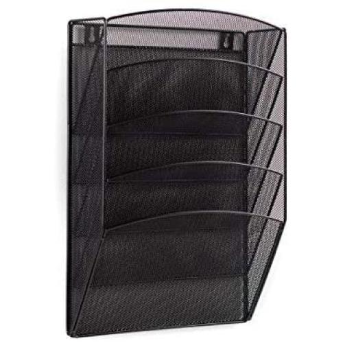 Klickpick Office 5 Sections Hanging Files Wall Mounted Metal Mesh Document File Organizer Magazine Holder Rack Organizer Section Racks Multipurpose Use to Display Files, Magazine, Newspapers- Black