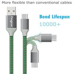 USB to USB C Cable (10ft), Fasgear 3 Pack Long Type C Cable Nylon Braided Fast Charging Compatible with Galaxy Note 8 9 S8/S9/S10/S10+, LG V20/G6 and More (Green/Gold/Orange)