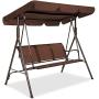 Best Choice Products 3-Seater Outdoor Adjustable Canopy Swing Glider, Patio Loveseat Bench for Deck, Porch w/Armrests, Textilene Fabric, Steel Frame - Brown