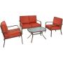 Best Choice Products 4-Piece Cushioned Metal Conversation Set w/ 2 Chairs and Glass Top Coffee Table - Red