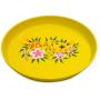 Hand Painted Round Serving Tray - by Indian Artisans Painted on Stainless Steel in Floral Design for Entertaining and Decor - 11” Diameter - Bonus Hand Painted Cotton Bag