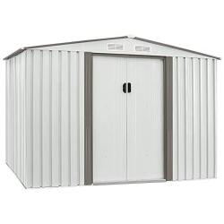 SUNCROWN Outdoor Garden Storage Shed White 6X8 FT Yard Storage Tool with Sliding Door for Lawn Equipment Garden Backyard - White