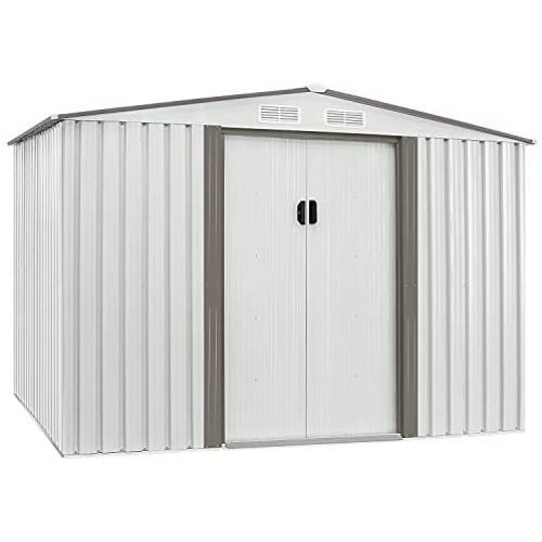 SUNCROWN Outdoor Garden Storage Shed White 6X8 FT Yard Storage Tool with Sliding Door for Lawn Equipment Garden Backyard - White