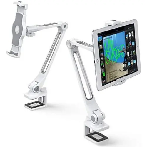 AboveTEK Sturdy iPad Holder, Aluminum Long Arm iPad Tablet Mount, 360° Swivel Tablet Stand & Phone Holder with 4.5-7.5'' Bracket Suitable for Any 4-11'' Devices fits Kitchen Bedside Office Desk