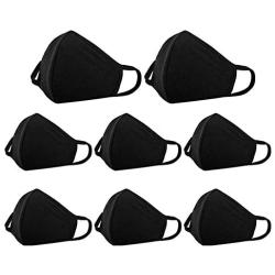 8 Pack Cotton Face Cover Washable and Reusable - Black Mouth Protection Unisex Fashion Dust Covering with Nose Bridge Wire - Soft Comfy Fabric for Women and Men Outdoor