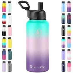 Umite Chef Water Bottle, Vacuum Insulated Wide Mouth Stainless-Steel Sports Water Bottle with New Wide Handle Straw Lid,Hot Cold, Double Walled Thermo Mug