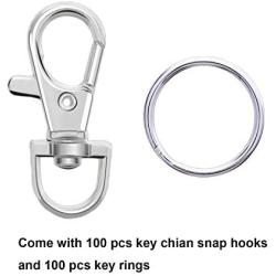 Livder 200 Pieces Metal Swivel Lanyard Snap Clasps and Split Key Rings Keychain for Jewelry Making