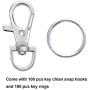 Livder 200 Pieces Metal Swivel Lanyard Snap Clasps and Split Key Rings Keychain for Jewelry Making