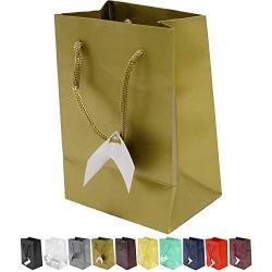 Novel Box® Gold Matte Laminated Euro Tote Paper Gift Bag Bundle 4.75''X3.25''X6.75'' (10 Count) + NB Cleaning Cloth